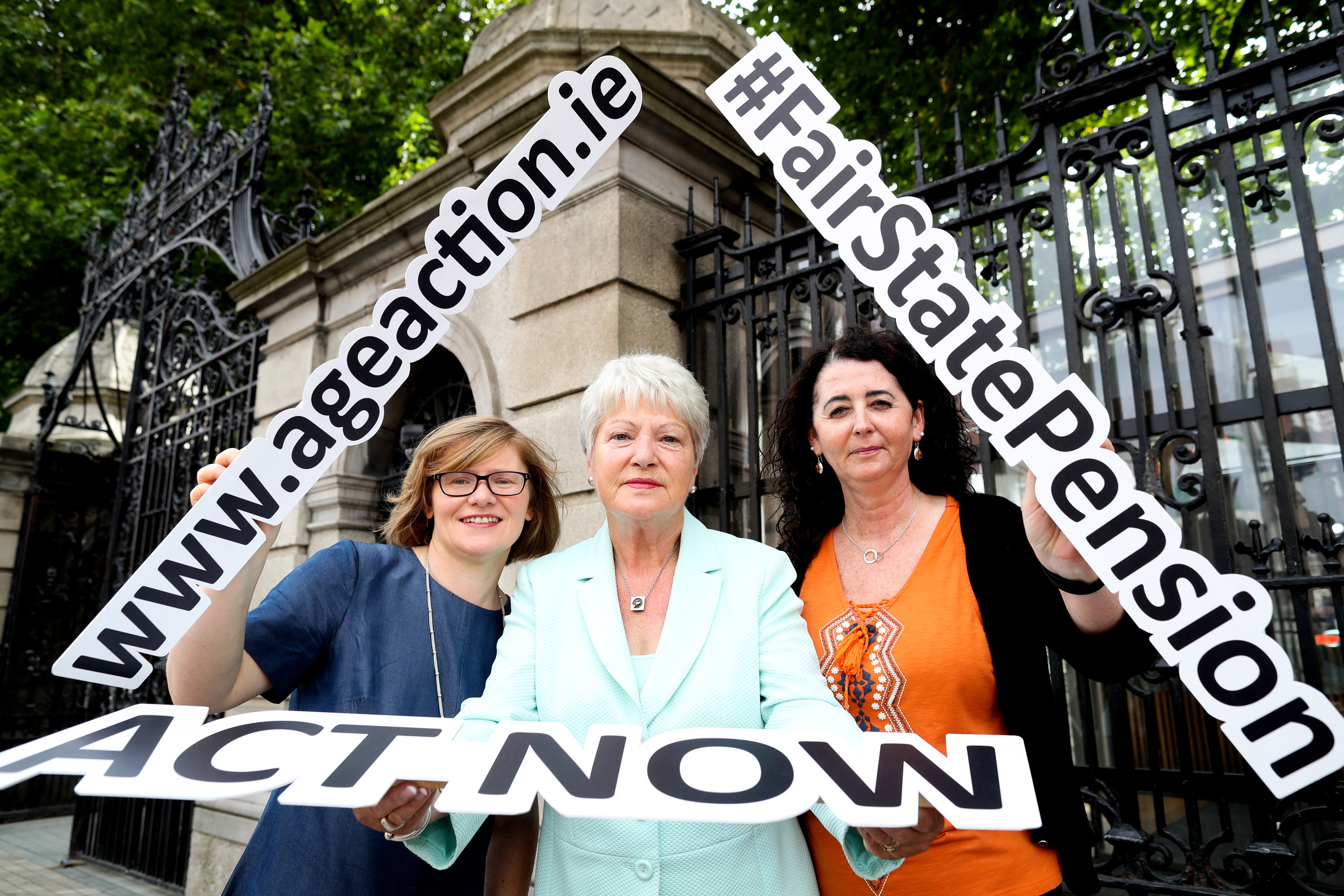Orla O'Connor of the National Women's Council of Ireland, Marie O'Toole of the Irish Countrywomen's Association and Lorraine Fitzsimons of Age Action supporting the campaign for a fair State Pension.