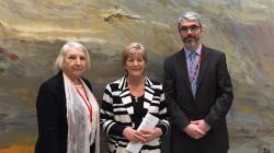 Age Action member Angela Gallagher with Deputy Anne Ferris and Justin Moran at committee hearings into mandatory retirement.